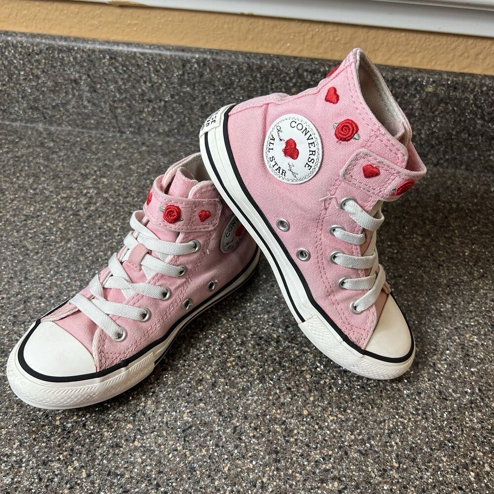 Converse All Star Pink Canvas Sneaker Little Girls Sz 13 Hi Top Snap Embroidered
